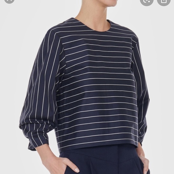 Tibi Sateen Striped Navy Blue Top